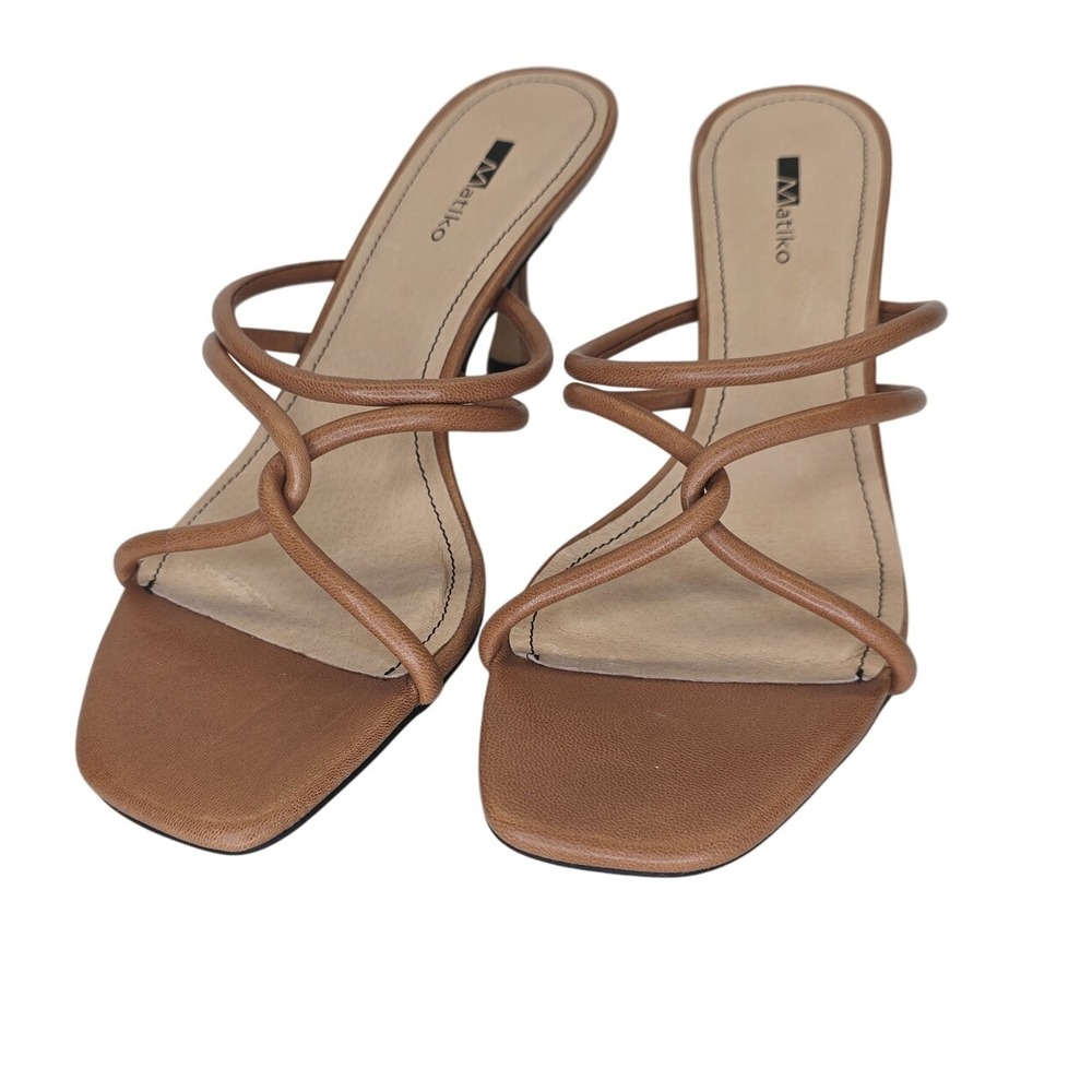 Matiko Arlo Shoes Womens Size 38 Cognac Brown Strappy‎ Heels Sandals Dress